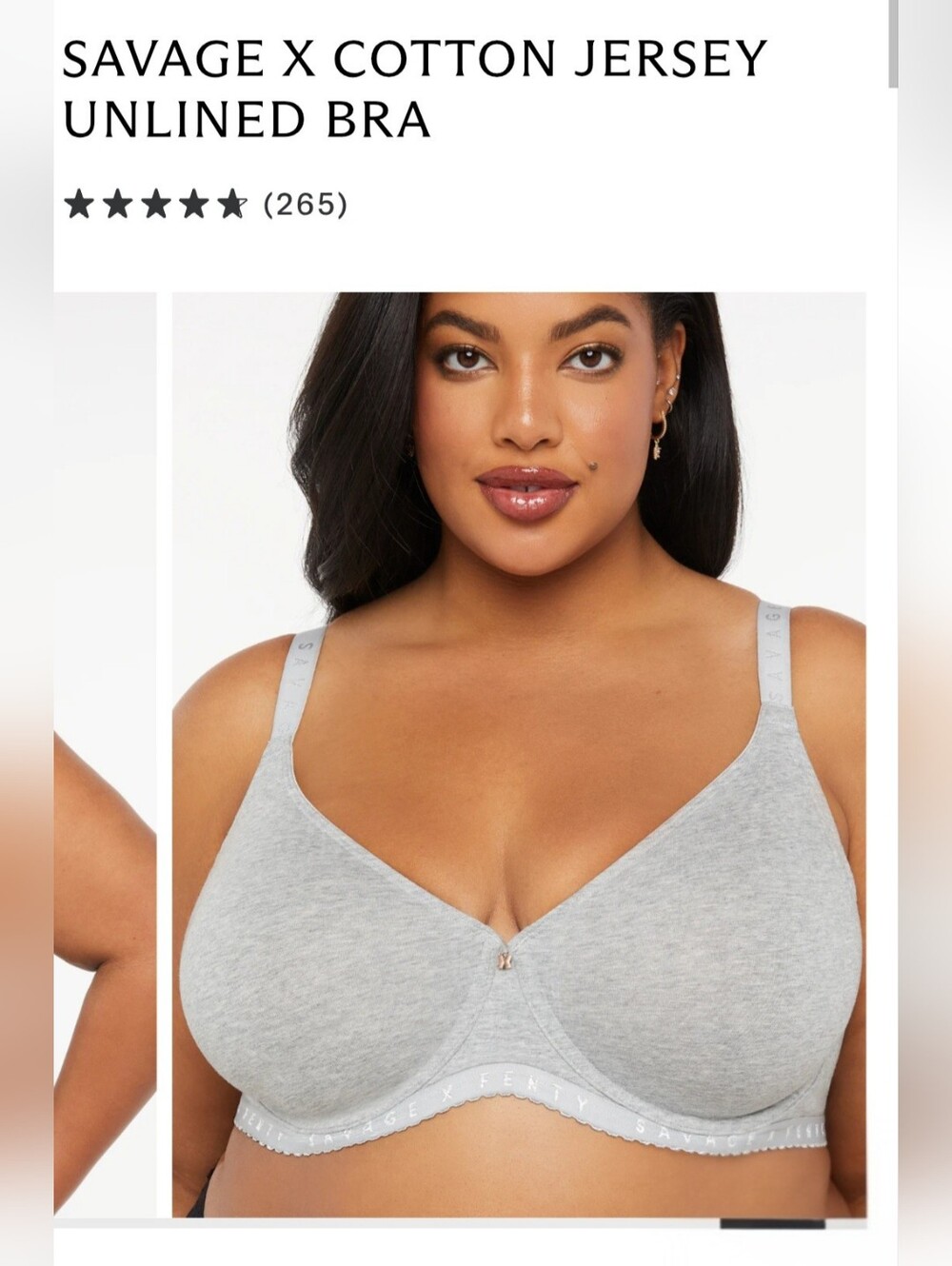 Savage X Fenty Heather Gray Cotton Jersey Unlined Underwire Bra Size 38 D / DD